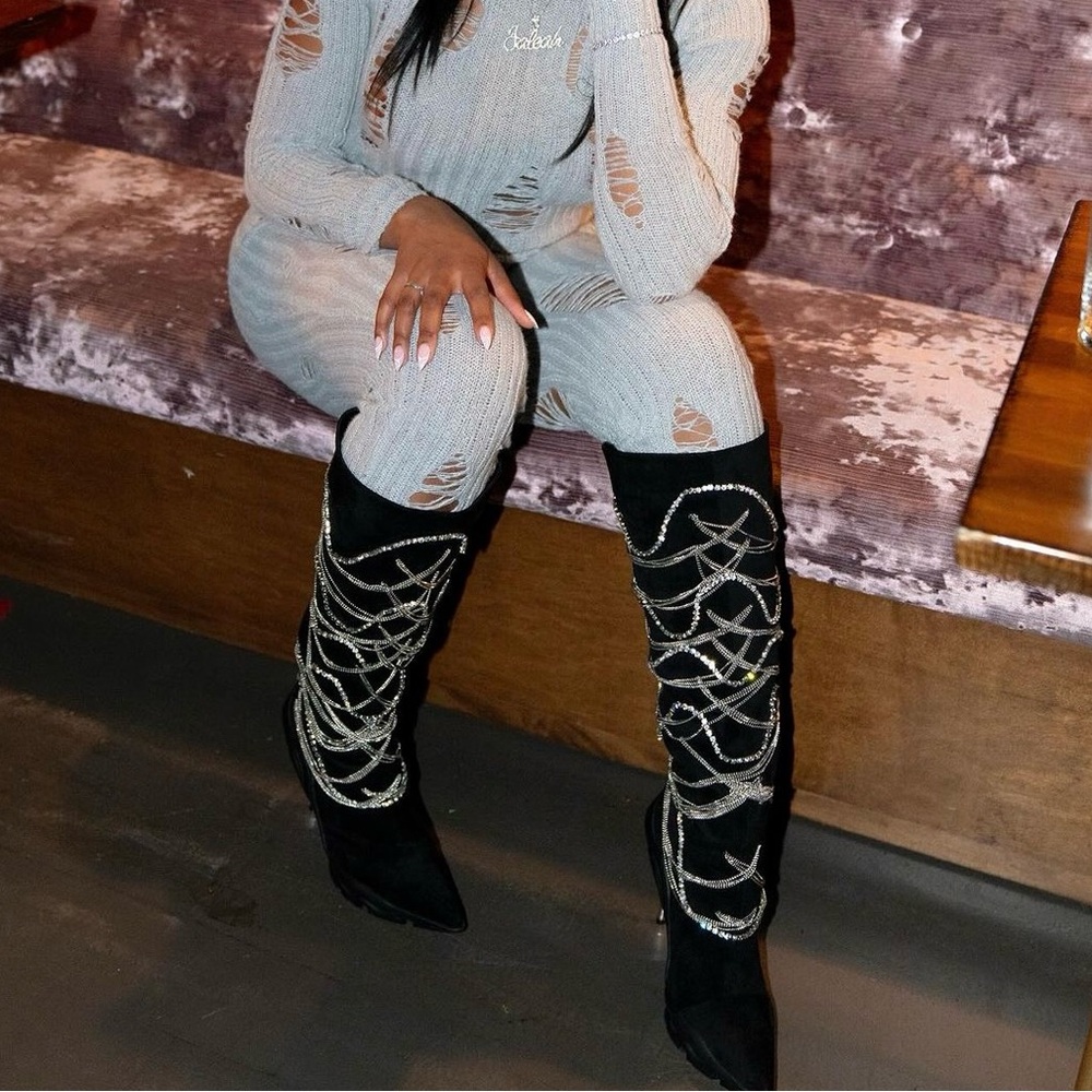 Black Azalea Wang Chain Embellished Boot - image 1